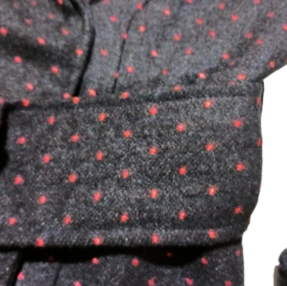 Belted Cropped Polka Dot Pea Coat Navy Red - Picture 7 of 12